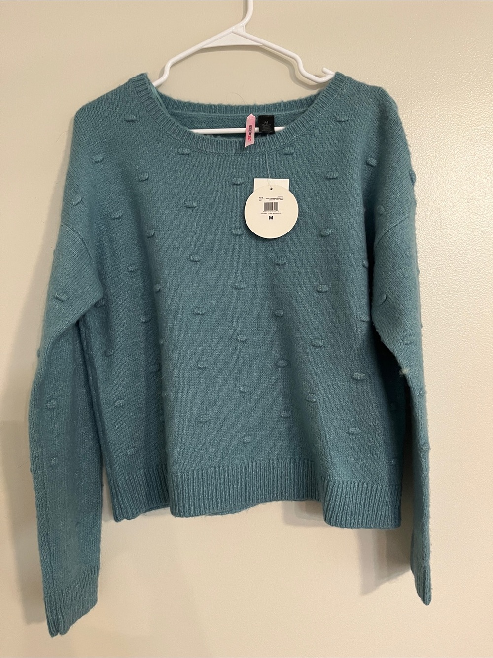 Love By Design Teal Dot-Textured Crewneck Sweater